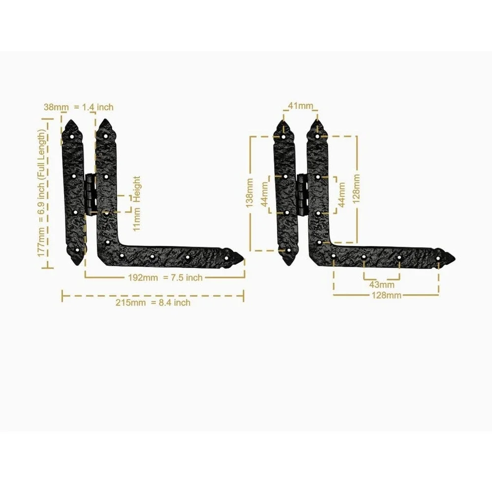 New in package Akatva Black Gate Door Cabinet Strap Hinge Set 2 pc. 7.008 inches